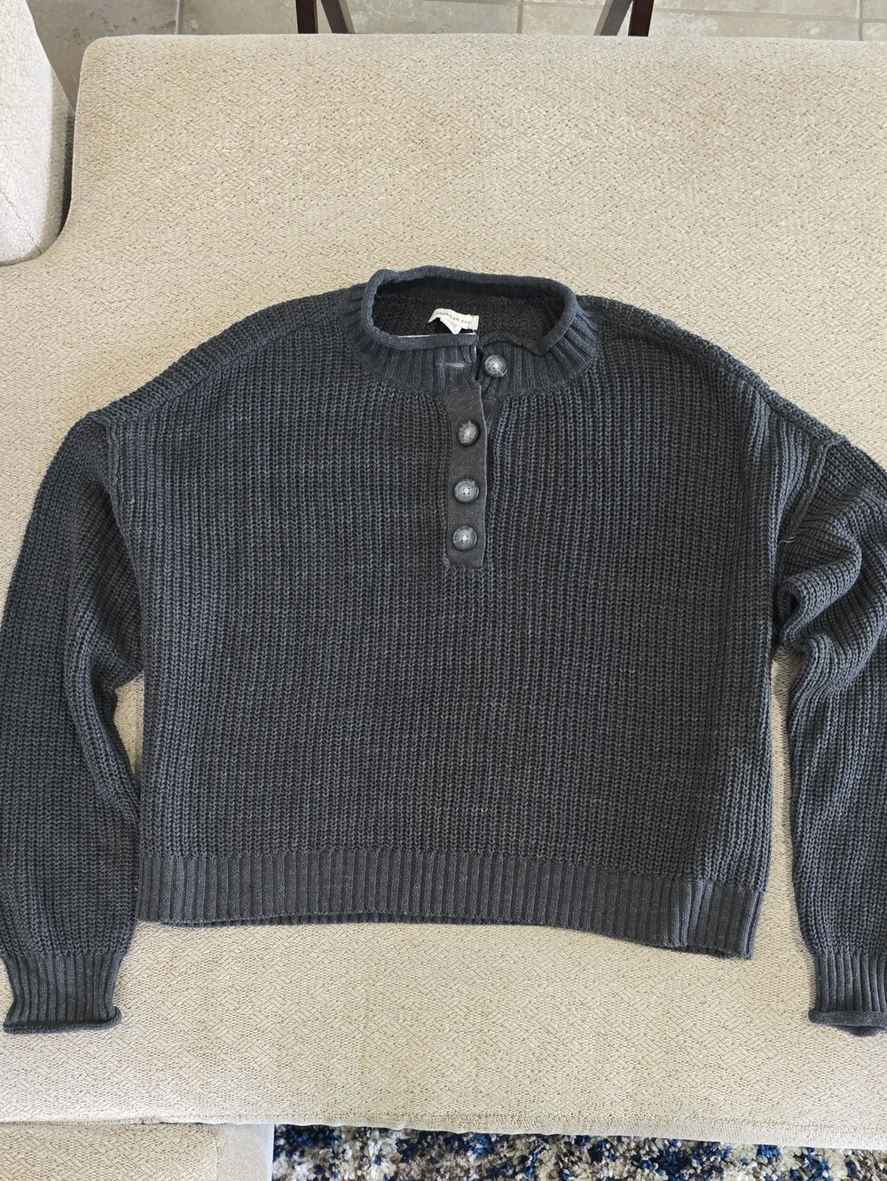 American Eagle Charcoal Dark Gray Boxy Cropped Oversized Sweater - Size Small